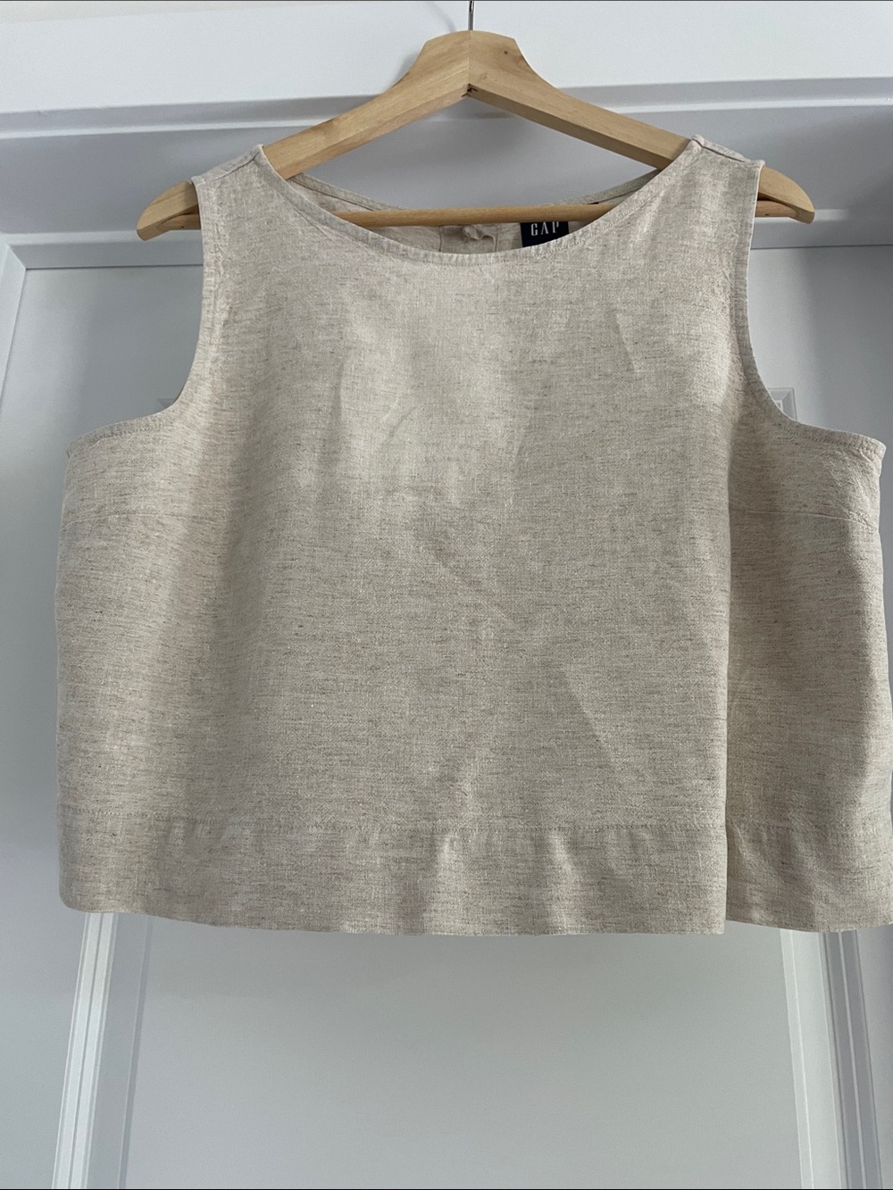 GAP Neutral Beige Linen-Blend Sleeveless Crop Top